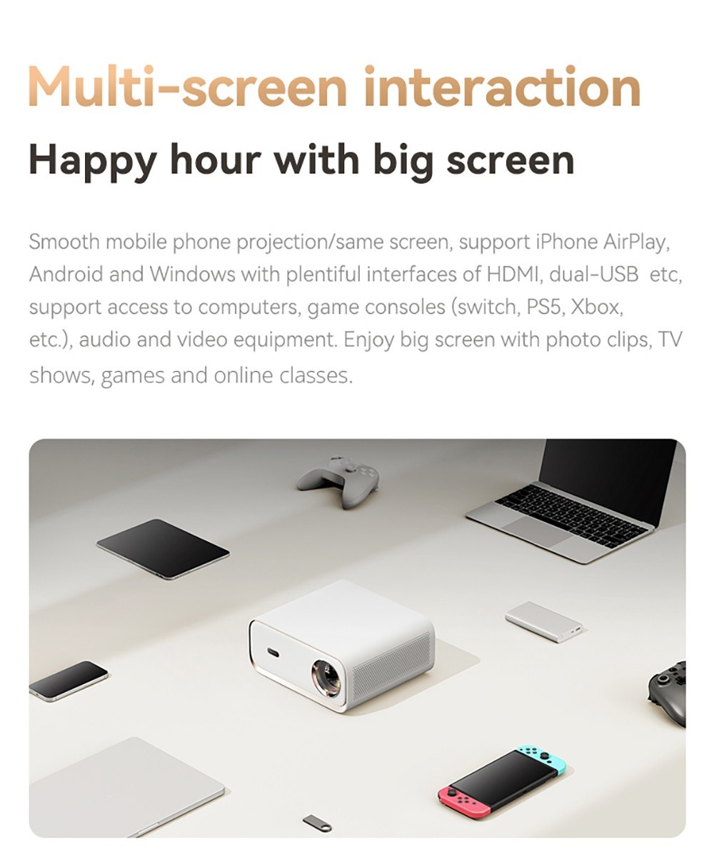 Refurbished Wanbo X5 LCD Projector, 1080P, 1100 ANSI Lumens, Auto-keystone Correction, Dual-band WiFi 6, 1GB/16GB, Bluetooth 5.0