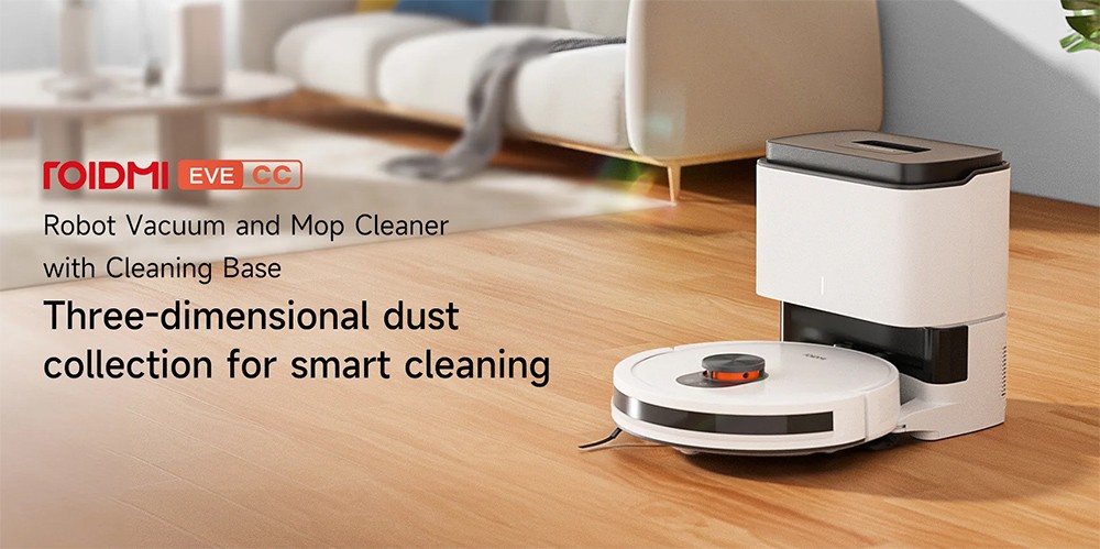 Refurbished Xiaomi ROIDMI EVE CC Robot Vacuum Cleaner, Vacuuming and Mopping, 3800Pa Suction, 0.29L Water Tank, 0.26L Dust Box