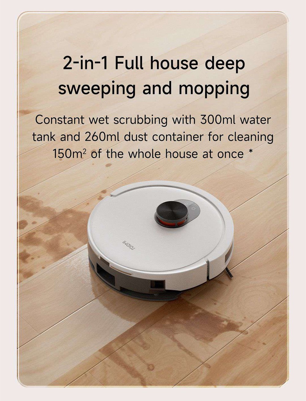 Refurbished Xiaomi ROIDMI EVE CC Robot Vacuum Cleaner, Vacuuming and Mopping, 3800Pa Suction, 0.29L Water Tank, 0.26L Dust Box