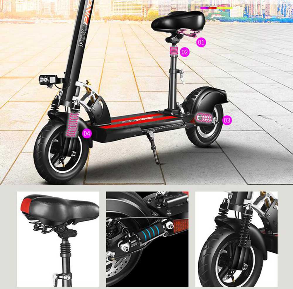 YOUPING Q02 Folding Electric Scooter 500W Motor 48V/18Ah Battery 10 Inch Tire Containing Seat - Black