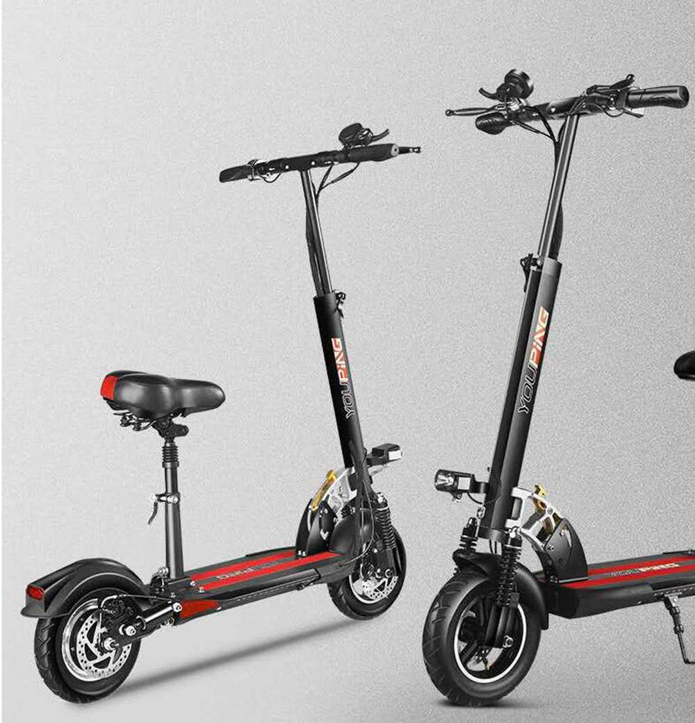 YOUPING Q02 Folding Electric Scooter 500W Motor 48V/18Ah Battery 10 Inch Tire Containing Seat - Black