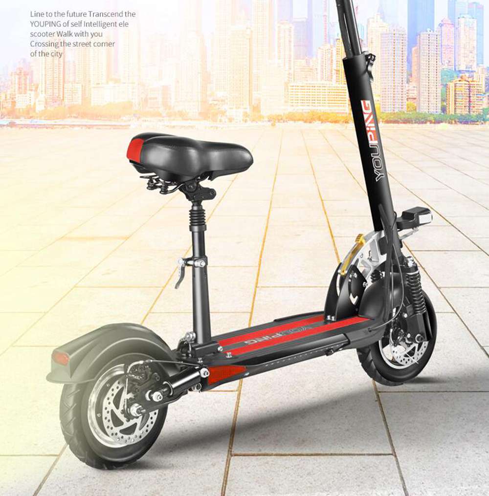 YOUPING Q02 Folding Electric Scooter 500W Motor 48V/18Ah Battery 10 Inch Tire Containing Seat - Black