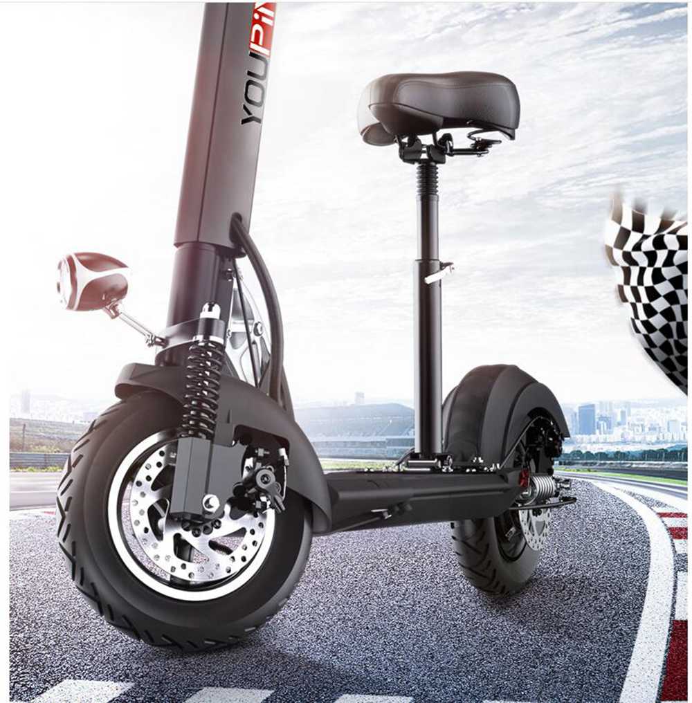 YOUPING Q02 Folding Electric Scooter 500W Motor 48V/18Ah Battery 10 Inch Tire Containing Seat - Black