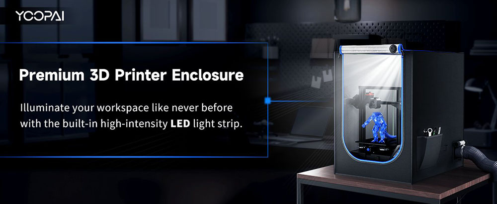 Yoopai 3D Printer Enclosure with Ventilation Kit, LED Light, Thermo-Hygrometer, Fireproof, Dustproof & Noise Reduction, Constant Temperature Protect, 650*550*750mm