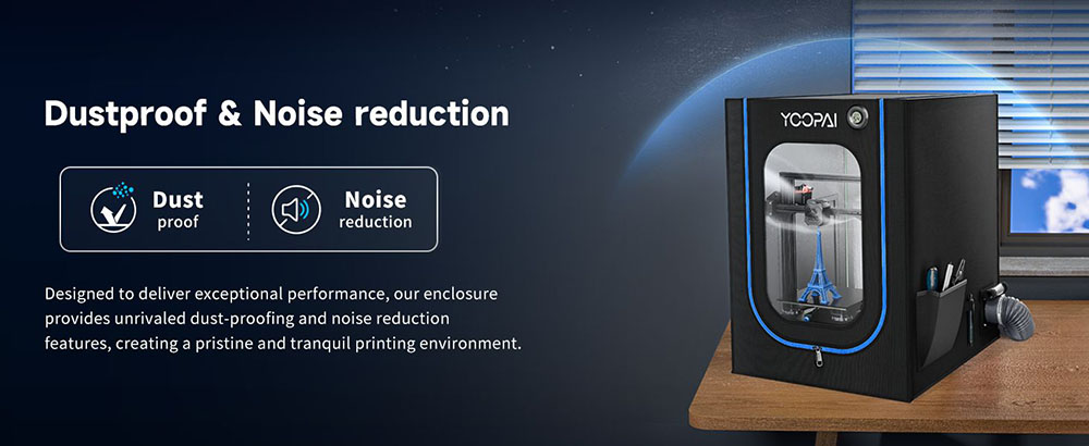 Yoopai 3D Printer Enclosure with Ventilation Kit, LED Light, Thermo-Hygrometer, Fireproof, Dustproof & Noise Reduction, Constant Temperature Protect, 650*550*750mm