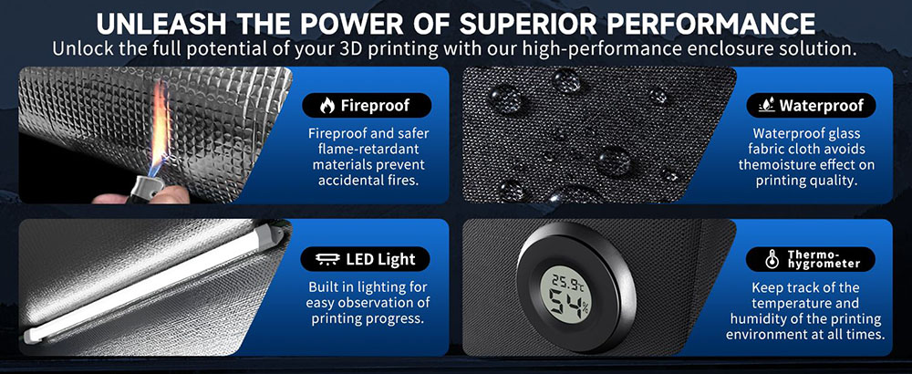 Yoopai 3D Printer Enclosure with Ventilation Kit, LED Light, Thermo-Hygrometer, Fireproof, Dustproof & Noise Reduction, Constant Temperature Protect, 650*550*750mm