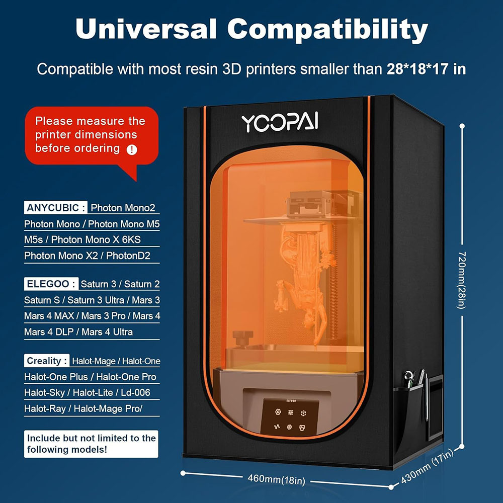Yoopai Resin 3D Printer Enclosure with Ventilation for Creality Anycubic Elegoo Series SLA Resin 3D Printer