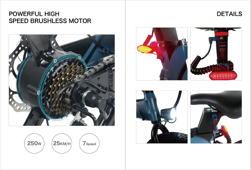 Refurbished Z7 Electric Bike 250W Brushless Motor 36V 8Ah Battery 20'' Tire, 25km/h Max Speed, 30-40km Range, 120kg Load - Blue