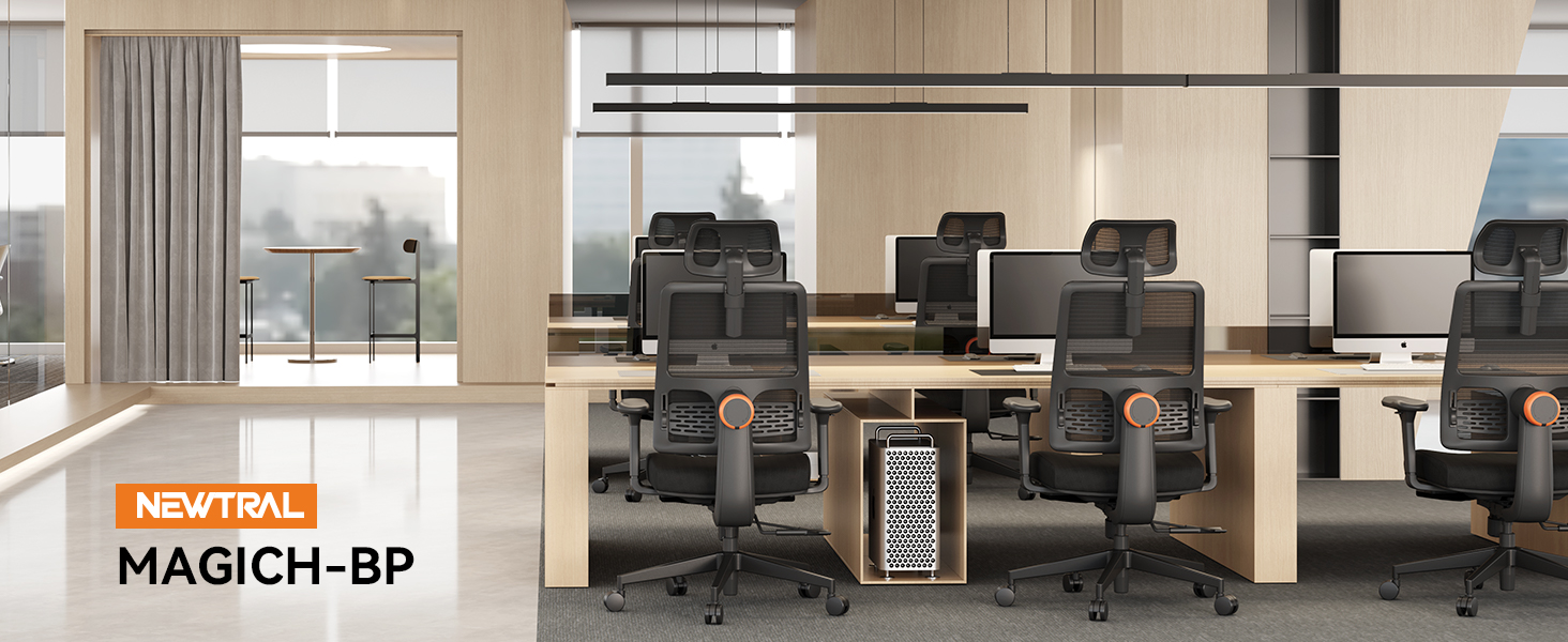 NEWTRAL MagicH-BP Ergonomic Chair with Detachable Workstation Desktop, Auto-Following Backrest, Adaptive Lower Back Support, Adjustable Armrest Headrest - Black