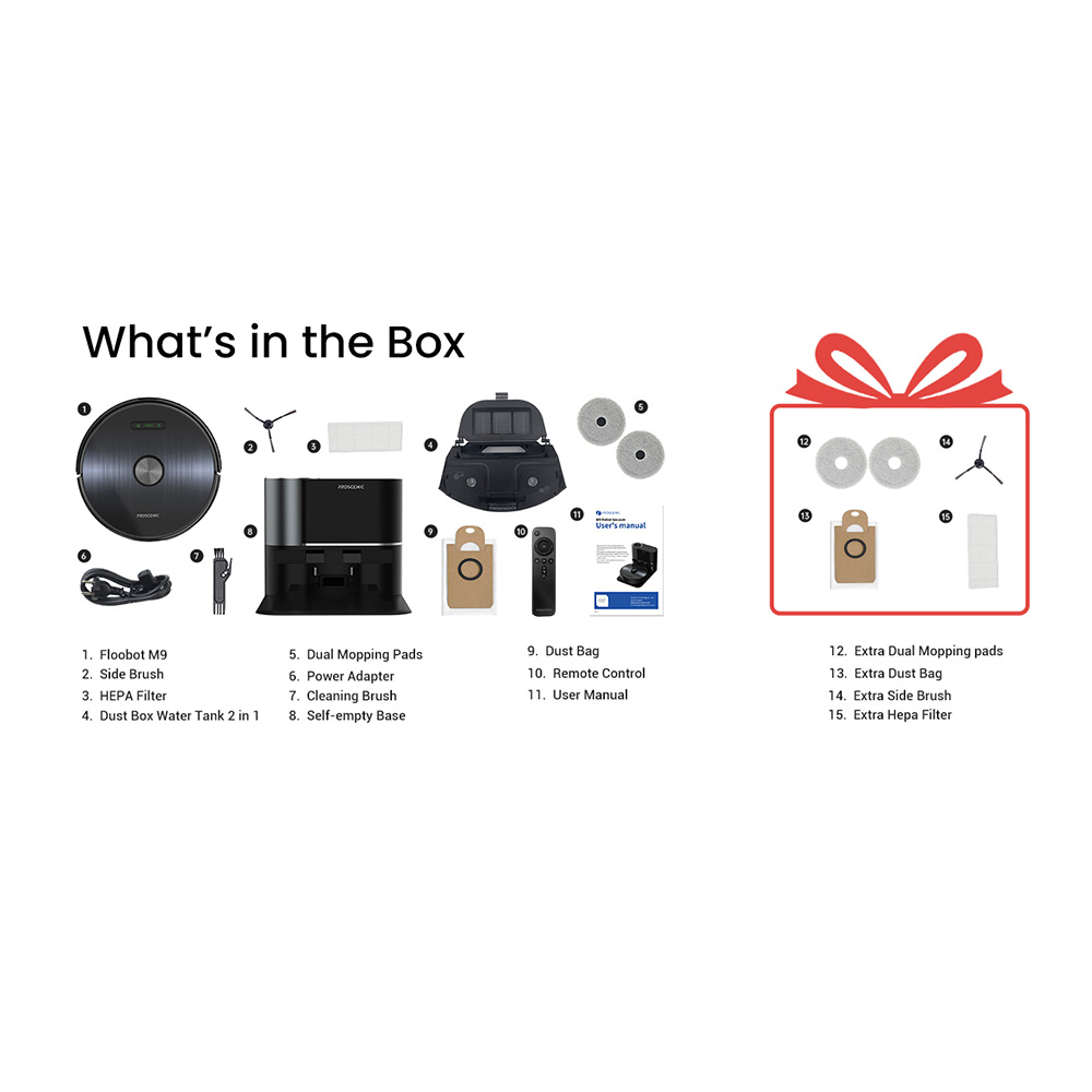 Proscenic M9 Robot Vacuum Cleaner Laser Navigation 4500Pa Suction Dual Rotation Mops Carpet Detection 2.5L Dust Bag 5200mAh Battery Max 250 Mins Runtime Google Home Alexa & app control - Black