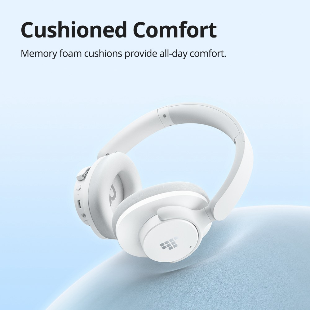 Tronsmart Sounfii Q20 ANC Bluetooth Headphones, 50 Hours Autonomy, 90° Swiveling Earpads, Pair with 2 Devices, Tronsmart App Control, Built-in Mic for Clear Calls, Active Noise Cancellation - White