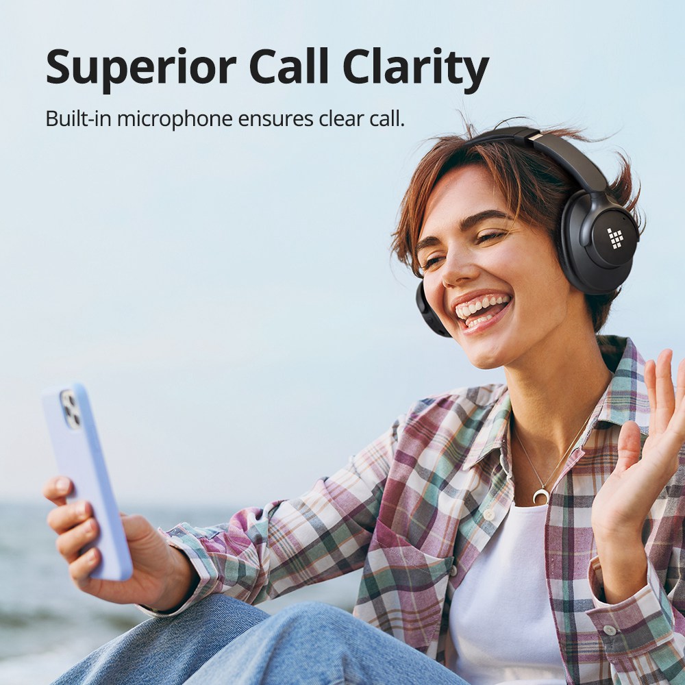 Tronsmart Sounfii Q20 ANC Bluetooth Headphones, 50 Hours Autonomy, 90° Swiveling Earpads, Pair with 2 Devices, Tronsmart App Control, Built-in Mic for Clear Calls, Active Noise Cancellation - Black