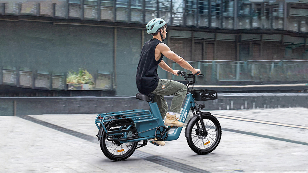 ONESPORT OT01 Electric Cargo Bike, 650W Motor, 48V 27Ah Battery, 20*2.6-inch Tire, 25km/h Max Speed, 100km Max Range, Hydraulic Disc Brakes, Front Suspension Fork - Blue