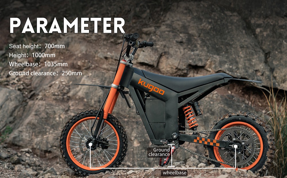 KUGOO Wish 01 Electric Mountain Bike, 1500W Motor, 48V 21Ah Battery, 55km/h Max Speed, 50km Range, 14-inch Front Tire + 12-inch Rear Tire, Hydraulic Suspension, Hydraulic Brake