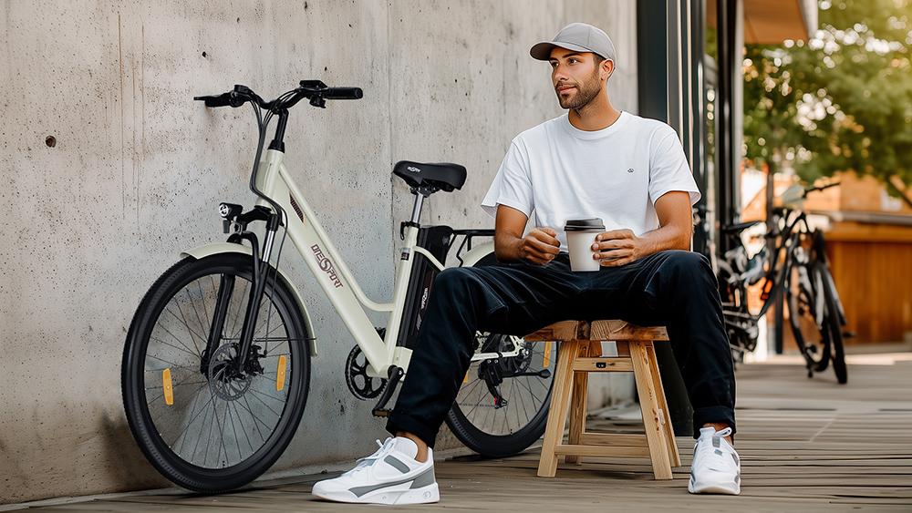 ONESPORT OT18 City Electric Bike, 26*2.35 inch wide Tires, 250W Motor 25km/h, 36V 14.4Ah Big Battery up to 100km Max Range, Shimano 7-speed, Front Shock-absorbing fork, 25 Degree Climbing Bluetooth APP - Black