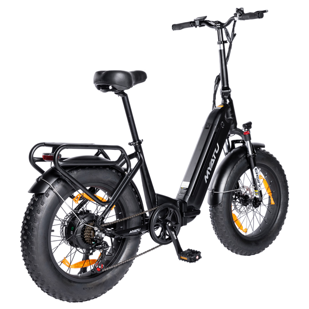MYATU MYT-20XD Electric Bike, 250W Motor, 36V 25Ah Battery, 20*4-inch Tire, 25km/h Max Speed, 100km Range, Disc Brakes, Suspension Fork, SHIMANO 7 Speed, LCD Display - Black
