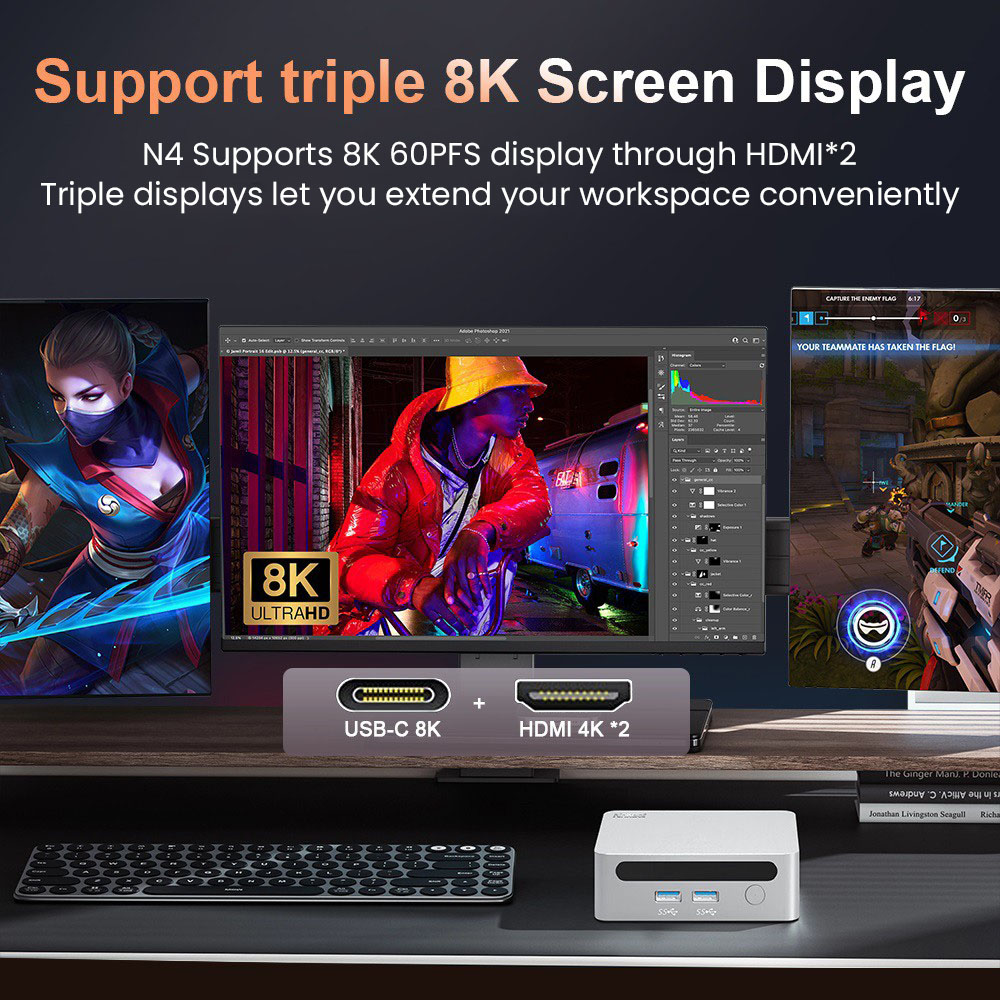 Ninkear N4 Mini PC, AMD Ryzen 5 4600H 6 Cores Max 4.0GHz, 16GB RAM 512GB SSD, Type-C (8K)+ 2*HDMI (4K) Triple Display, WiFi 6 Bluetooth 5.2, 2*USB3.0 2*USB2.0 1*RJ45 1*Headphone Jack