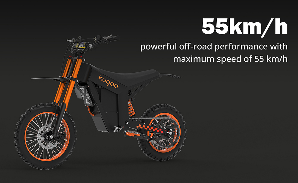 KUGOO Wish 01 Electric Mountain Bike, 1500W Motor, 48V 21Ah Battery, 55km/h Max Speed, 50km Range, 14-inch Front Tire + 12-inch Rear Tire, Hydraulic Suspension, Hydraulic Brake
