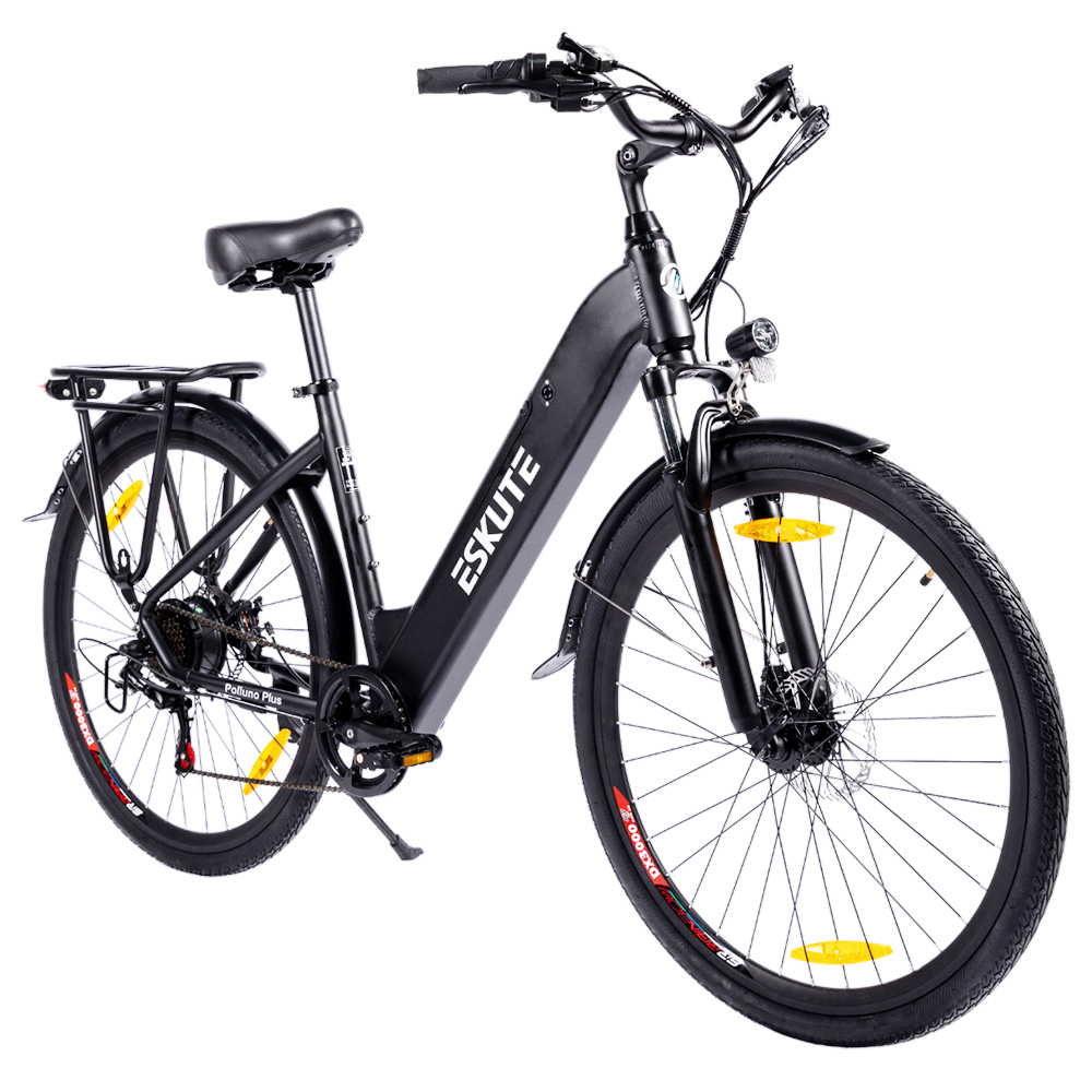 ESKUTE ES-28-SDXK Electric Bike, 250W Motor, 36V 20Ah Battery, 28*1.75-inch Tires, 25km/h Max Speed, 120km Range, Disc Brakes, Suspension Front Fork, SHIMANO 7-speed - Black