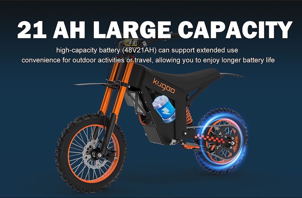 KUGOO Wish 01 Electric Mountain Bike, 1500W Motor, 48V 21Ah Battery, 55km/h Max Speed, 50km Range, 14-inch Front Tire + 12-inch Rear Tire, Hydraulic Suspension, Hydraulic Brake