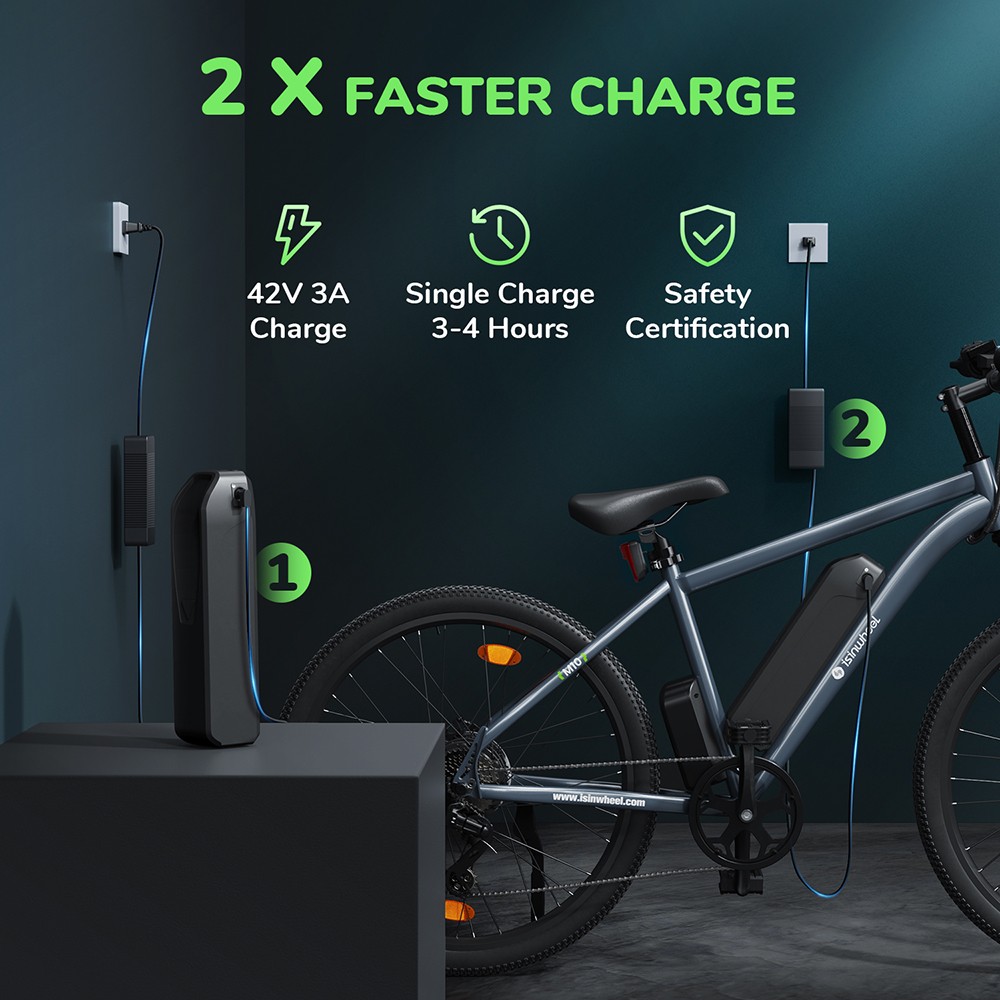 isinwheel M10 Electric Bike, 250W Motor, 36V 10.4Ah Battery, 26*1.95-inch Tire, 25km/h Max Speed, 100km Range, Disc Brake, Hydraulic Suspension Fork, LCD Display - Grey