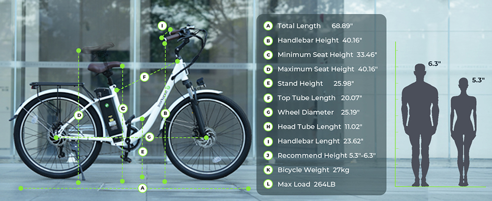 isinwheel U2 Electric Bike, 350W Motor, 36V 13Ah Battery, 26*1.95-inch Tires, 25km/h Max Speed, 75km Range, Mechanical Disc Brake, Front Suspension, SHIMANO 7-speed, LCD Display - White