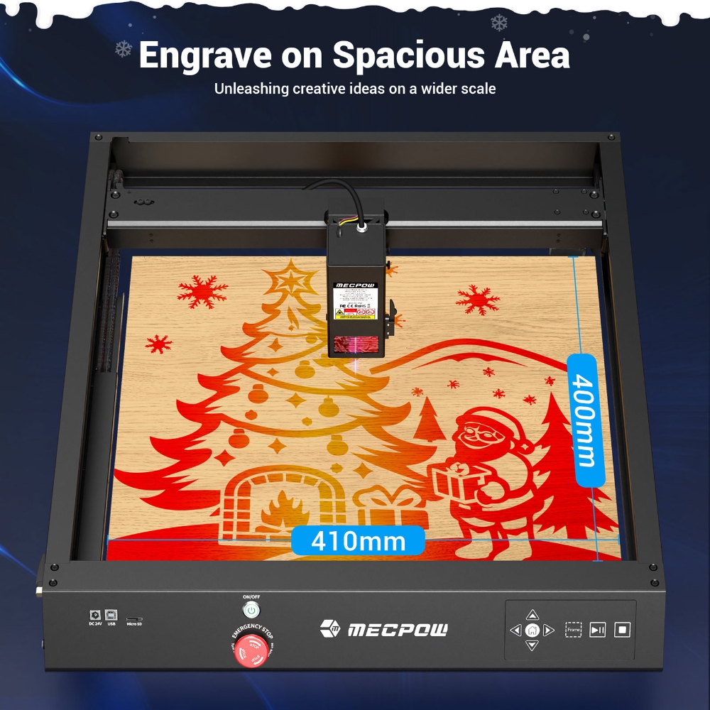 Mecpow X4 22W Laser Engraver Cutter, with Integrated Air Assist, 0.08x0.1mm Laser Spot, 22000mm/min Engraving Speed, 410*400mm
