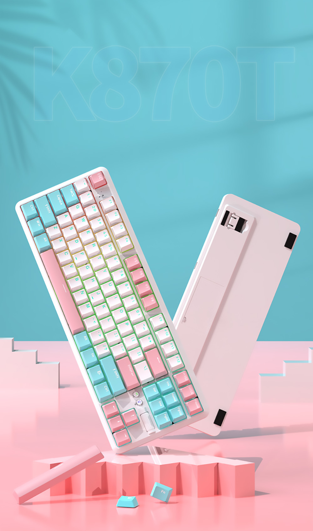 Refurbished Ajazz K870T Pro Hot Swappable Switch 87 Keys Wireless Triple Modes Mechanical Keyboard RGB Backlit -Sunrise