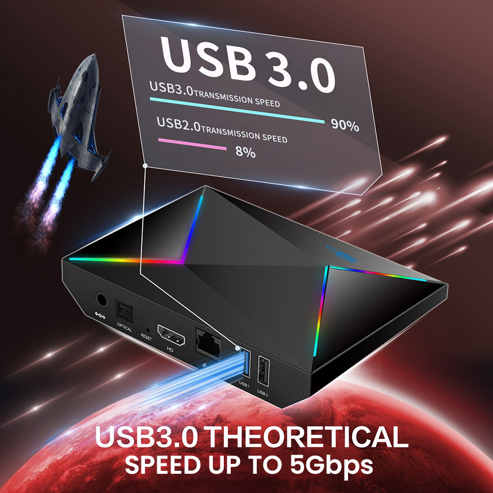 R69 Plus Android 14 TV Box, Allwinner H728 Octa-core, 4GB RAM 64GB ROM, 8K & 4K Decoding, HDR10, WiFi 6, 1*1000M Ethernet, 1*USB 2.0, 1*USB3.0, 1*SD Card Slot - EU Plug