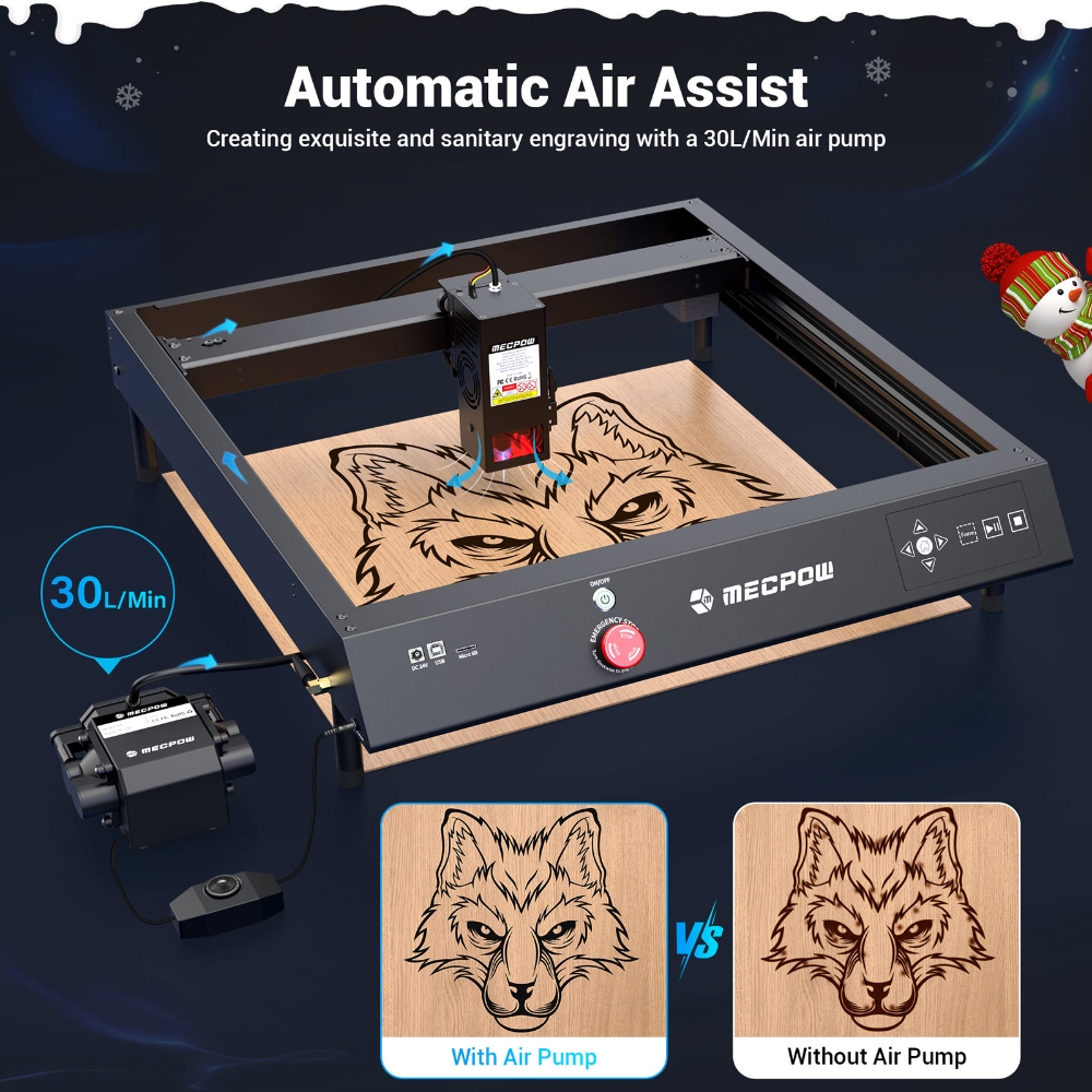 Mecpow X4 22W Laser Engraver Cutter, with Integrated Air Assist, 0.08x0.1mm Laser Spot, 22000mm/min Engraving Speed, 410*400mm