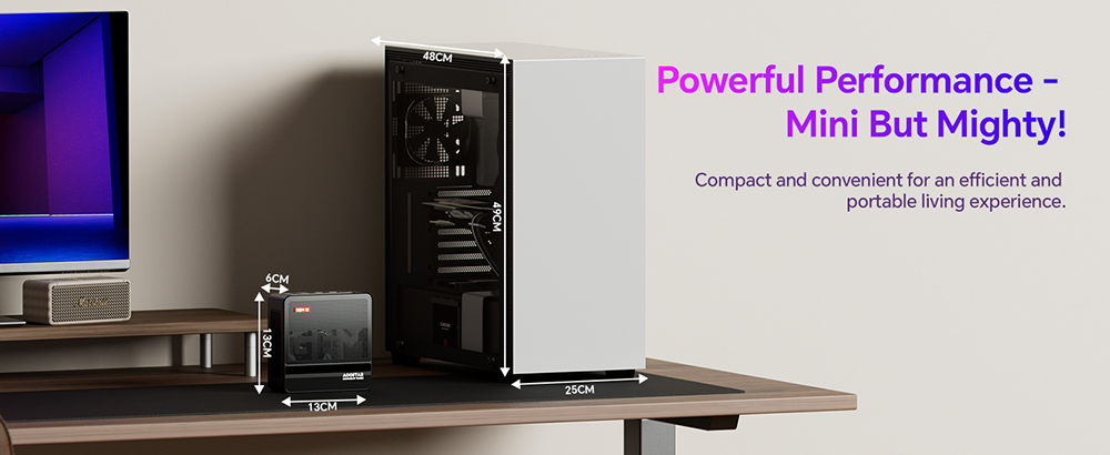 AOOSTAR GEM12 Mini PC, AMD Ryzen 7 8845HS 8 Core Up to 5.1GHz, 32GB DDR5 RAM 1TB PCle 4.0 SSD, HDMI 2.1 + DP 1.4+ USB 4 + Type-C 4K 120Hz Four Screen Display, WiFi 6 Bluetooth 5.2, 2*2.5G LAN, 2*USB3.2 2*USB2.0 1*Oculink, Adjustable BIOS - Black