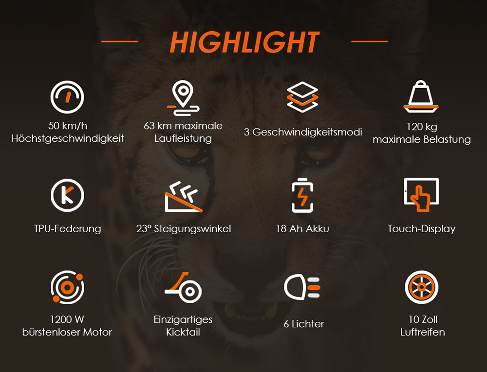 KuKirin G3 Elektroroller, 1200 W Heckmotor, 50 km/h Höchstgeschwindigkeit, 52 V 18 Ah Lithiumbatterie, 70 km Reichweite, Scheibenbremse, 120 kg Tragkraft