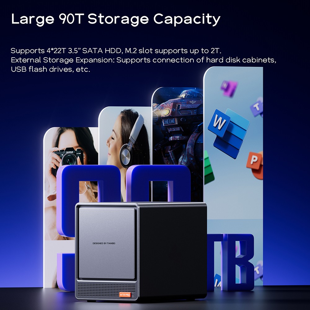 AOOSTAR WTR Pro NAS Mini PC, Intel N100 4 Cores Max 3.4GHz, 32GB RAM 1TB SSD, HDMI+DP+Type-C Triple 4K Display, WiFi 6 Bluetooth 5.2, 2*USB3.0 2*USB2.0 2*2.5G RJ45 1*Micro SD Card Port 1*Audio Jack - EU Plug