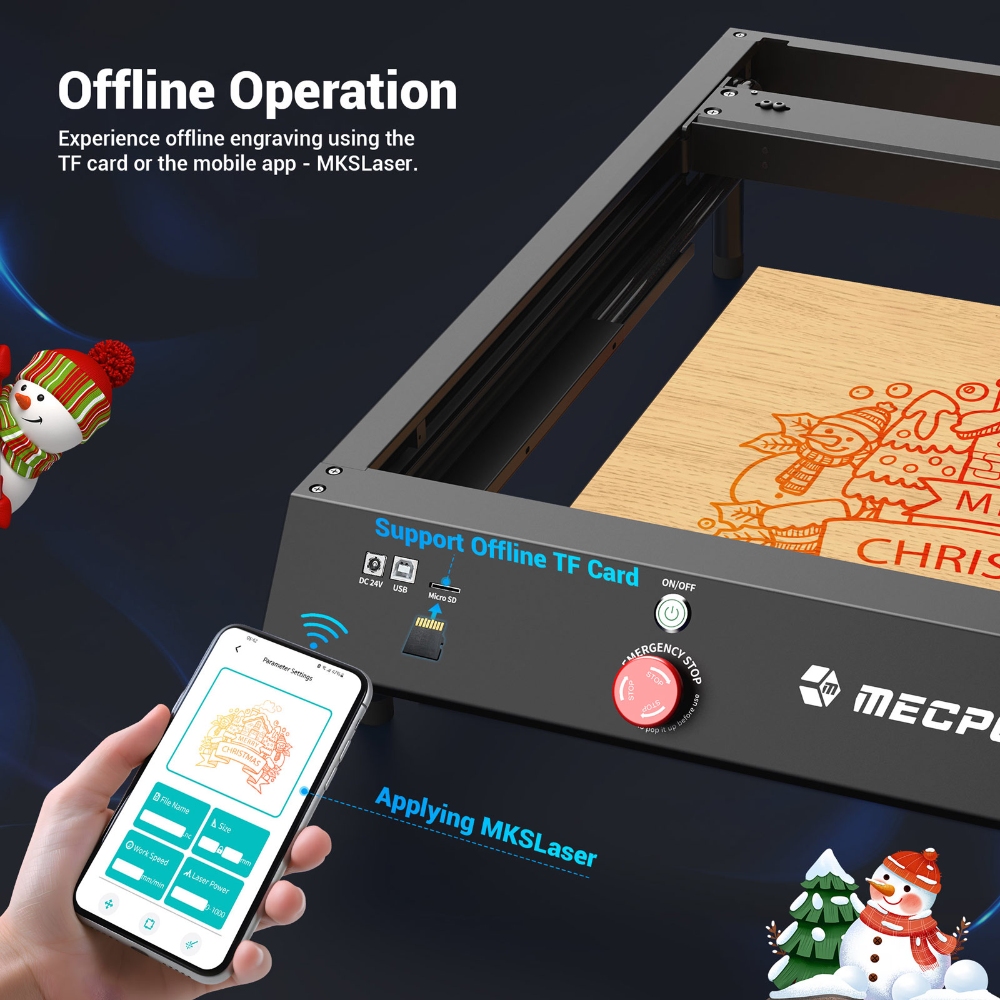 Mecpow X4 22W Laser Engraver Cutter, with Integrated Air Assist, 0.08x0.1mm Laser Spot, 22000mm/min Engraving Speed, 410*400mm