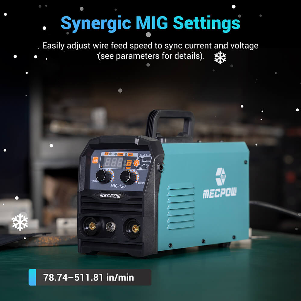 Mecpow MIG120 Gasless Welder, 110V, MIG/MMA/LIFT TIG 3 in 1, Overheating/ Overcurrent/ Overload/Over-Voltage Protection, LCD Display