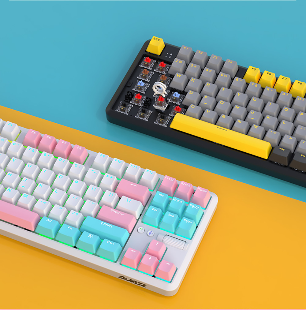 Refurbished Ajazz K870T Pro Hot Swappable Switch 87 Keys Wireless Triple Modes Mechanical Keyboard RGB Backlit -Sunrise