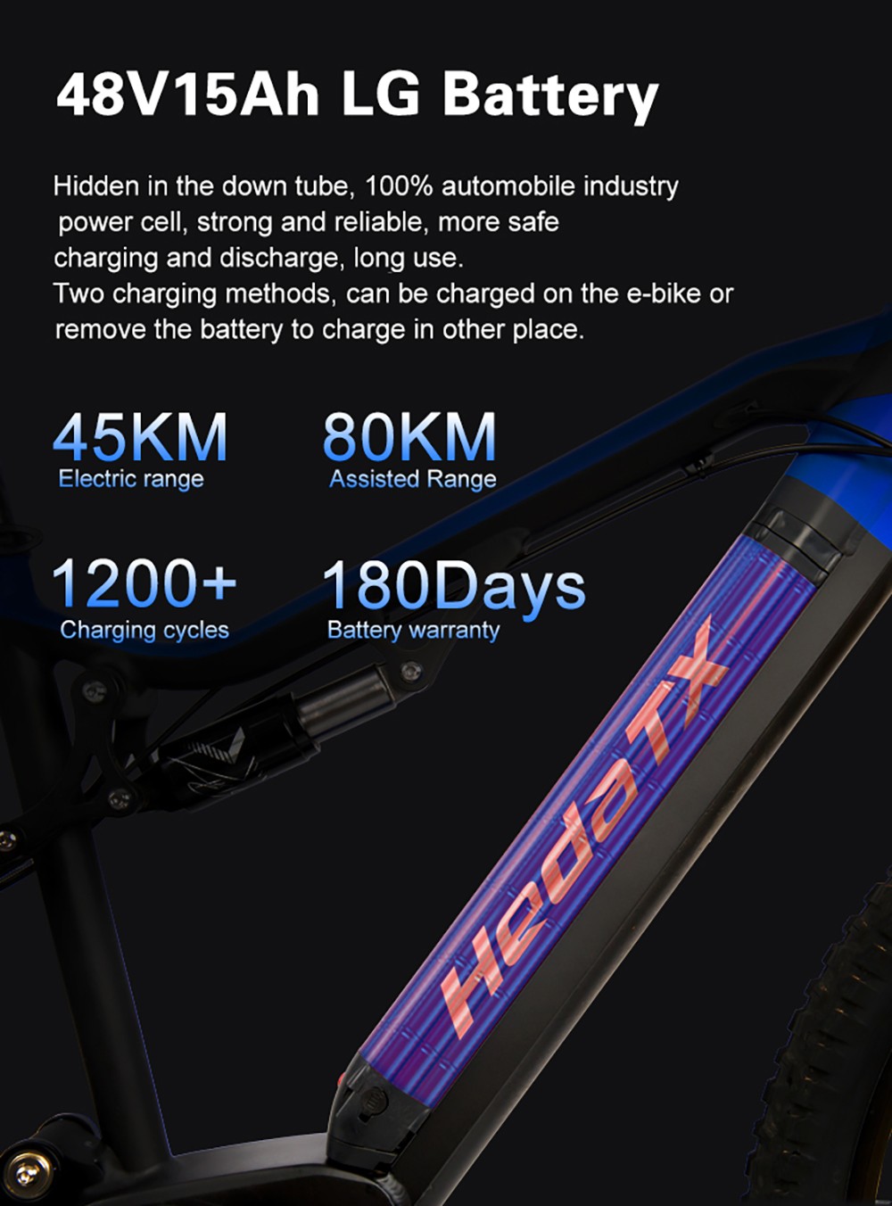 Heda TX TX11 Electric Bike 27.5x2.4 inch Tire 500W Mid Motor 48V 15Ah LG Battery 50-70km Range Shimano 9-speed Gear - Blue