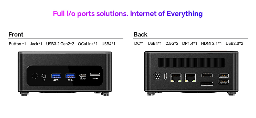 AOOSTAR GEM12 Mini PC, AMD Ryzen 7 8845HS 8 Core Up to 5.1GHz, 32GB DDR5 RAM 1TB PCle 4.0 SSD, HDMI 2.1 + DP 1.4+ USB 4 + Type-C 4K 120Hz Four Screen Display, WiFi 6 Bluetooth 5.2, 2*2.5G LAN, 2*USB3.2 2*USB2.0 1*Oculink, Adjustable BIOS - Black