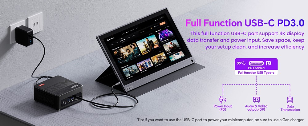 AOOSTAR GEM12 Mini PC, AMD Ryzen 7 8845HS 8 Core Up to 5.1GHz, 32GB DDR5 RAM 1TB PCle 4.0 SSD, HDMI 2.1 + DP 1.4+ USB 4 + Type-C 4K 120Hz Four Screen Display, WiFi 6 Bluetooth 5.2, 2*2.5G LAN, 2*USB3.2 2*USB2.0 1*Oculink, Adjustable BIOS - Black