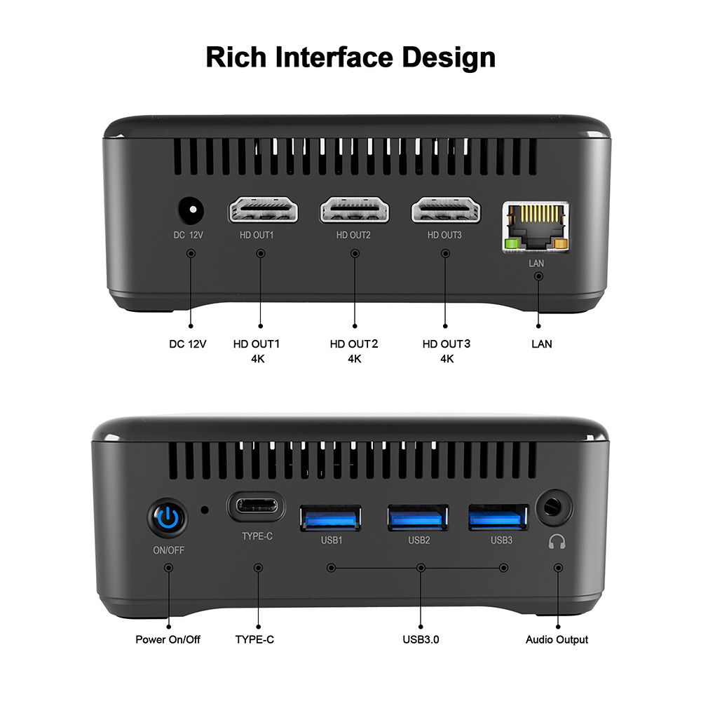 RUPA HSI-95 Mini PC, Intel N95 4 Cores Max 3.4GHz, 16GB RAM 512GB SSD, 3*HDMI 4K 60Hz Triple Screen Display, WiFi 6 Bluetooth 5.2, 3*USB 3.0, 1*Type-C, 1*RJ45, 1* 3.5mm Audio