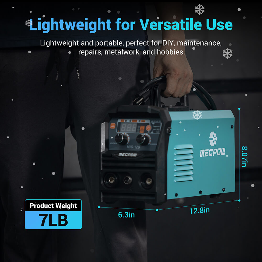 Mecpow MIG120 Gasless Welder, 110V, MIG/MMA/LIFT TIG 3 in 1, Overheating/ Overcurrent/ Overload/Over-Voltage Protection, LCD Display