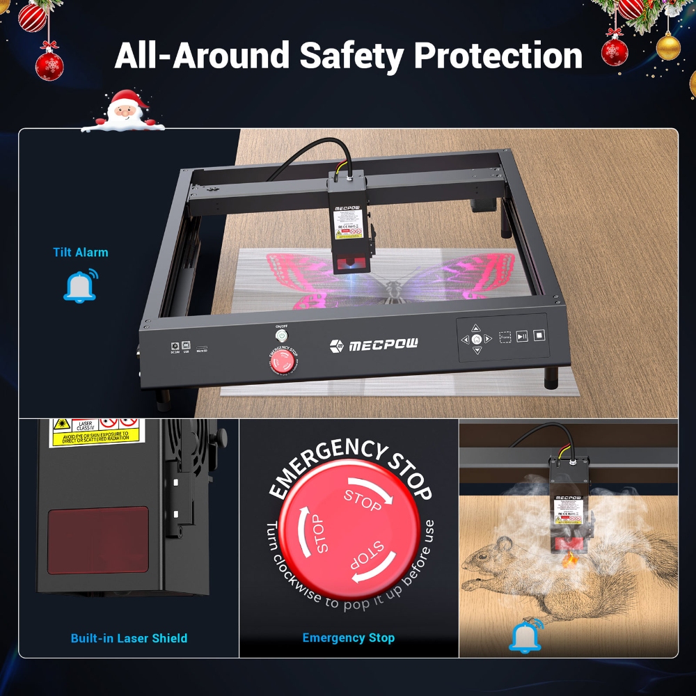 Mecpow X4 22W Laser Engraver Cutter, with Integrated Air Assist, 0.08x0.1mm Laser Spot, 22000mm/min Engraving Speed, 410*400mm