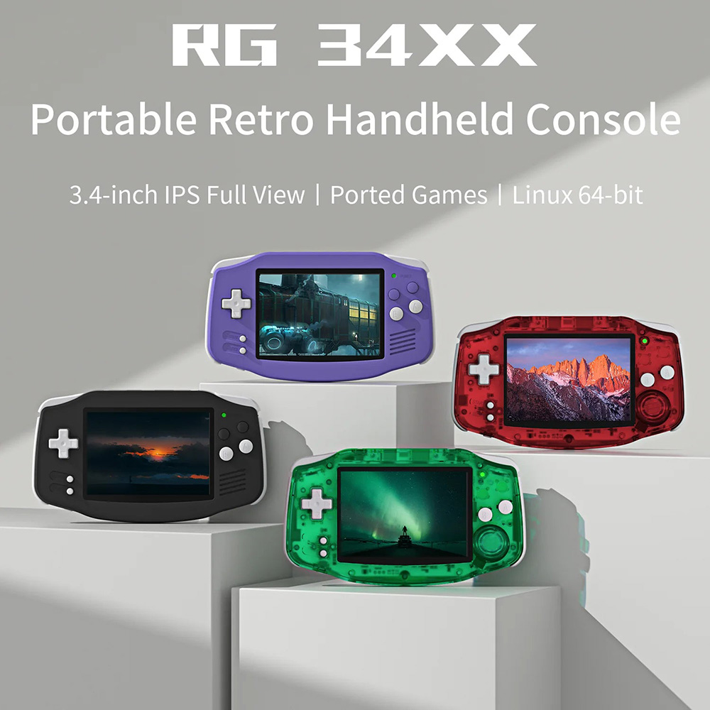 ANBERNIC RG34XX Game Console, 32GB+64GB TF Card with 5000+ Games, 3.4-inch IPS Screen, Linux 64-bit, 30+ Emulators, 7 Hours of Battery Life - Indigo