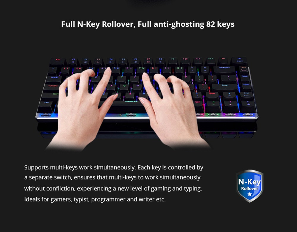 Refurbished Ajazz AK33RGB 82keys Anti-ghosting Ergonomic Mechanical Keyboard Durable RGB Backlight Blue Switch - Black