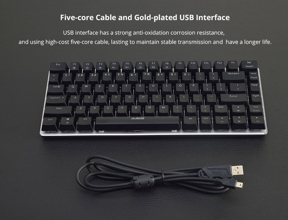 Refurbished Ajazz AK33RGB 82keys Anti-ghosting Ergonomic Mechanical Keyboard Durable RGB Backlight Blue Switch - Black