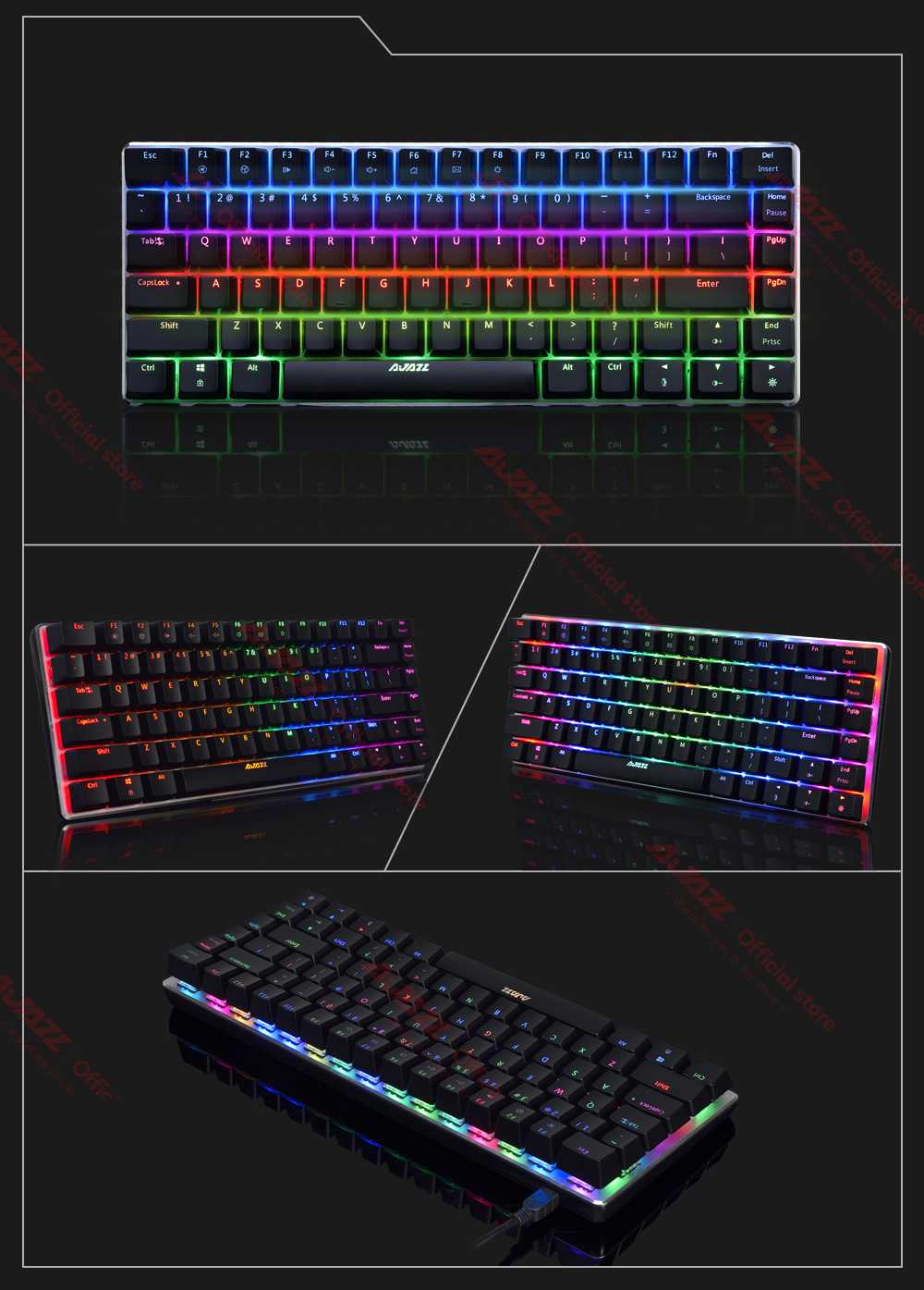 Refurbished Ajazz AK33RGB 82keys Anti-ghosting Ergonomic Mechanical Keyboard Durable RGB Backlight Blue Switch - Black