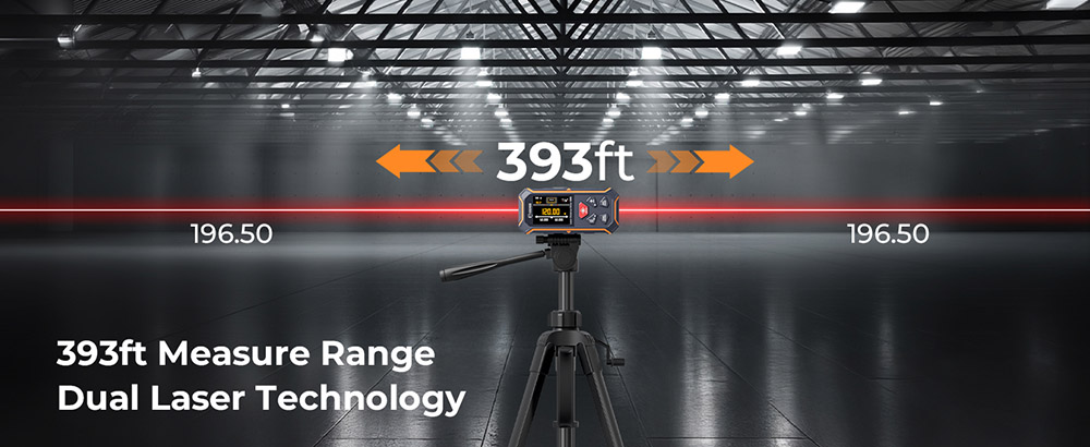 CIGMAN CD-60R 393Ft/120M Bilateral Red Laser Measure, LCD Display, with 6 Units Ft/in/M, Angle Sensor, Multiple Measure Mode, Magnetic Back