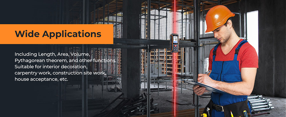 CIGMAN CD-60R 393Ft/120M Bilateral Red Laser Measure, LCD Display, with 6 Units Ft/in/M, Angle Sensor, Multiple Measure Mode, Magnetic Back