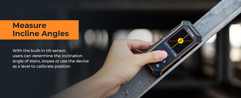 CIGMAN CD-60R 393Ft/120M Bilateral Red Laser Measure, LCD Display, with 6 Units Ft/in/M, Angle Sensor, Multiple Measure Mode, Magnetic Back