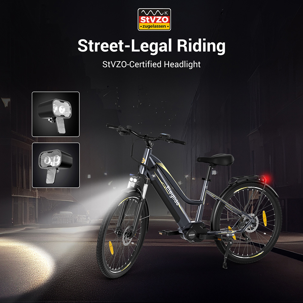 Refurbished Eleglide C1 ST Trekking Bike with 250W Mid-Drive Motor, 27.5in Wheels, 522Wh Battery, 150km Range, Hydraulic Suspension & Hydraulic Disc Brakes (Black)